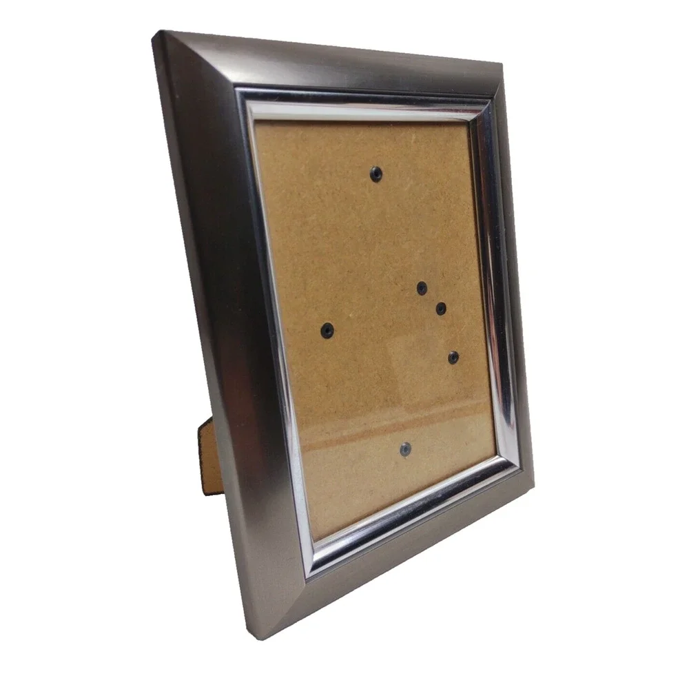 Silver Toned Beveled Chrome Picture Frame 5x7 Photo Frame w Stand or Hang